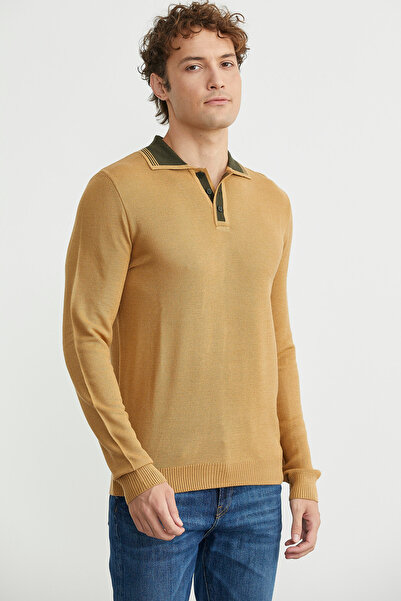 Sementa Polo Neck Wool Knit Sweater - Camel