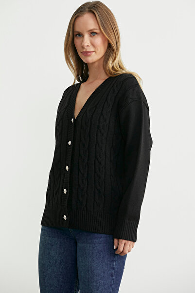 Sementa Pearl Button Detailed Knitwear Cardigan - Black