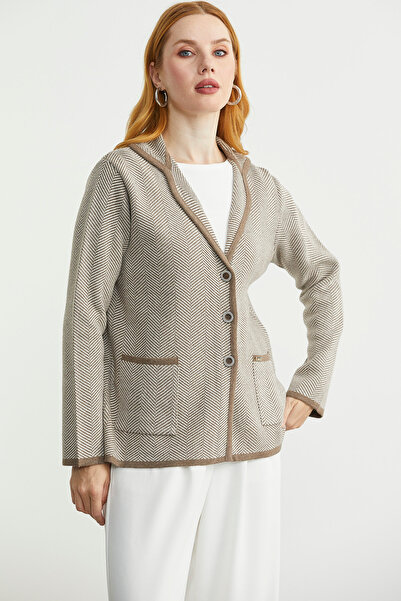 Sementa Houndstooth Shawl Collar Wool Knitwear Jacket - Milk Coffee