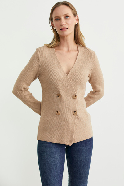 Sementa Masculine Double-Breasted Knitwear Jacket - Beige