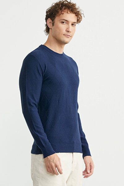 Sementa Baklava Motif Detailed Knitwear Sweater - Navy Blue