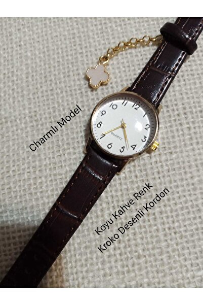 QUARTZ Vintage Retro Model Dark Brown Cord Women's Wristwatch Gold Case -Char...
