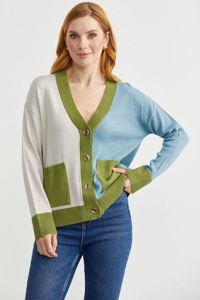 Sementa Color Gradient Oversize Wool Knit Cardigan - Light Blue