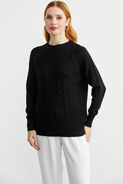 Sementa Patterned Circle Neck Knit Sweater - Black