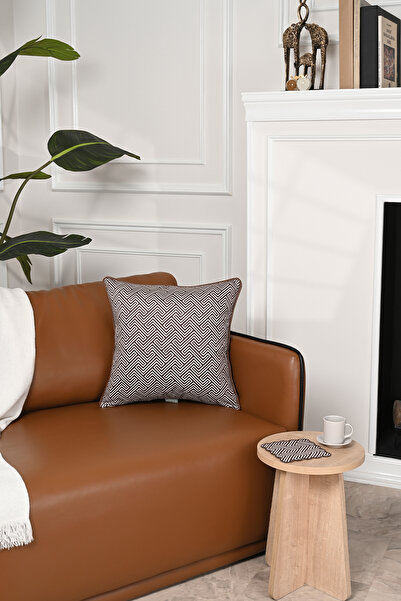 decofav Husă pentru pernă din catifea din piele cu model geometric maro 43x43cm