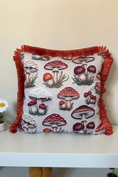 decofav Husă pentru pernă cu franjuri cu model de ciuperci de toamnă Efect de...