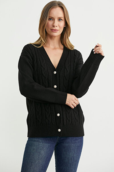 Sementa Pearl Button Detailed Knitwear Cardigan - Black