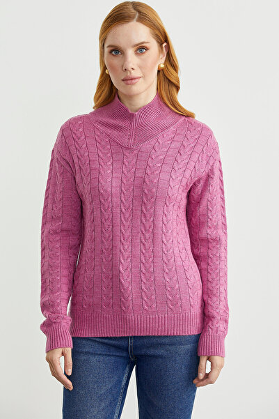 Sementa سترة صوفية بياقة عالية - لون وردي