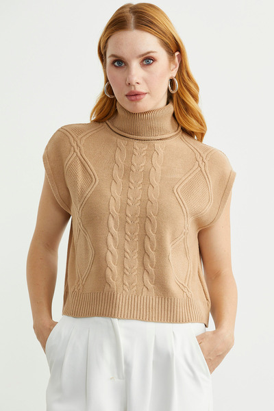 Sementa Full Fisherman Crop Knit Sweater - Camel