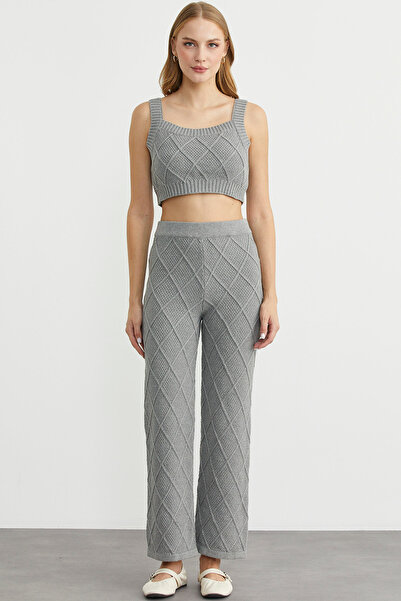 Sementa Cotton Crop Pants Knitwear Set - Gray