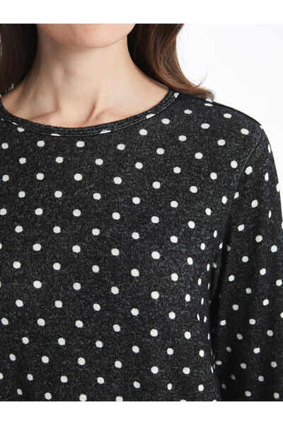 LC Waikiki Black Crew Neck Patterned Long Sleeve Women's T-Shirt