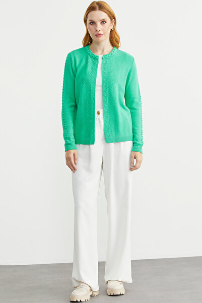 Sementa Round Neck Patterned Knitwear Cardigan - Green