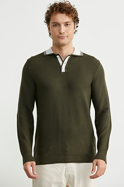 Sementa Polo Neck Wool Knit Sweater - Khaki