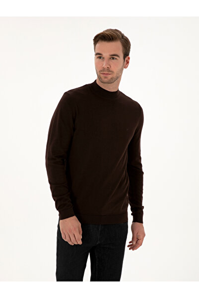 Cacharel Kahverengi Slim Fit Pamuk Karışımlı Çeyrek Balıkçı Yaka Basic Triko Kazak 50318704-VR029