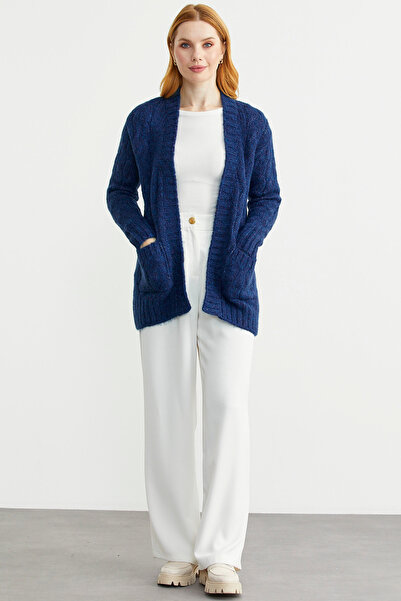 Sementa Cardigan tricotat cu buzunare cu motiv împletit - bleumarin