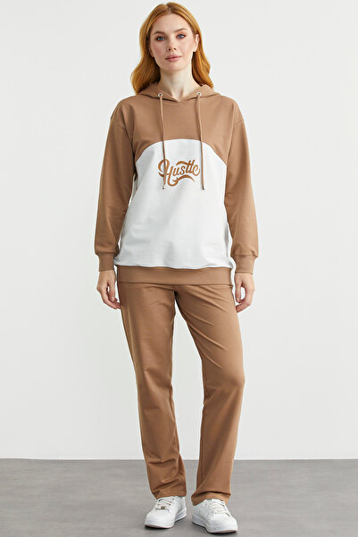 Sementa Oversize Hooded Tracksuit Set - Camel