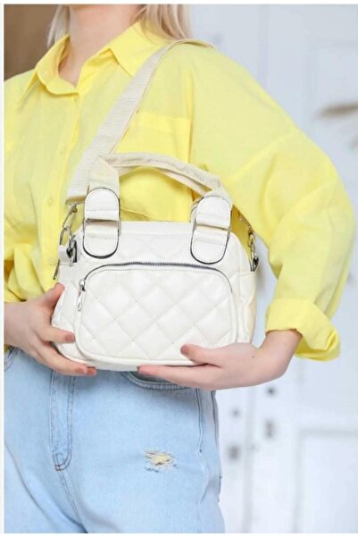 ESSENTE Shoulder Bag Cream Color 3 Compartment Lined Bag