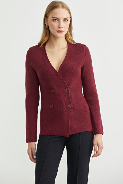Sementa Masculine Double-Breasted Knitwear Jacket - Burgundy