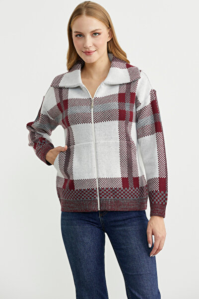 Sementa Plaid Block Transition Wool Knitwear Cardigan - Burgundy