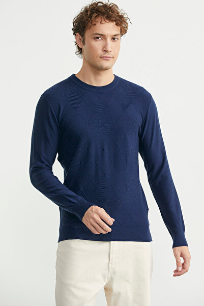 Sementa Baklava Motif Detailed Knitwear Sweater - Navy Blue