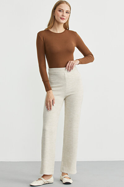 Sementa Comfortable Fit Knitwear Trousers with Side Motifs - Stone