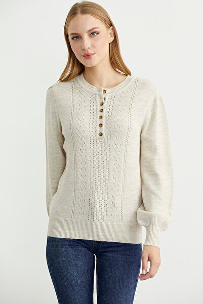 Sementa Half Button Round Neck Knitwear Sweater - Stone