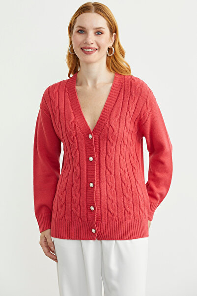 Sementa Pearl Button Detailed Knitwear Cardigan - Rose