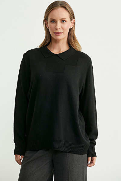 Sementa سترة صوفية من الصوف بياقة للأطفال - أسود