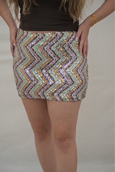 LUNARE BUTİK renkli desenli pullu etek