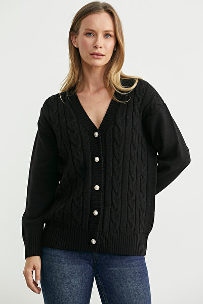 Sementa Pearl Button Detailed Knitwear Cardigan - Black