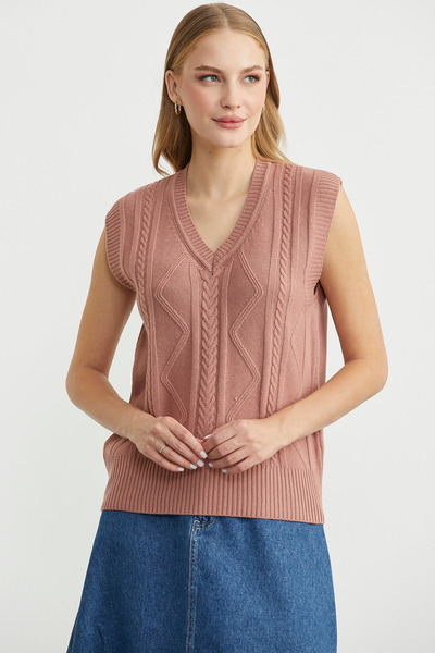 Sementa V-Neck Patterned Knitwear Sweater - Rose