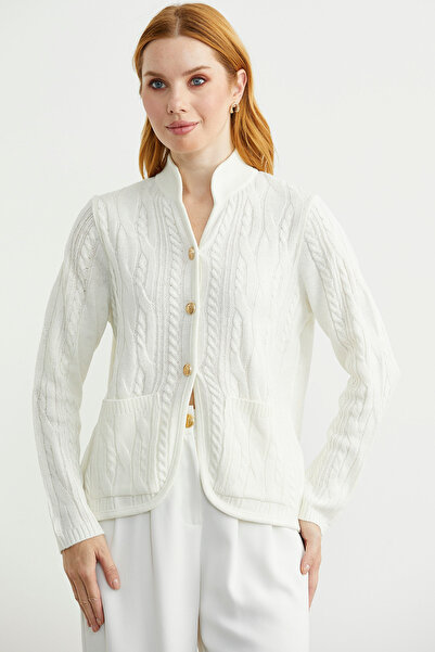 Sementa Hakim Wool Knitwear Jacket with Collar Pockets - Bone