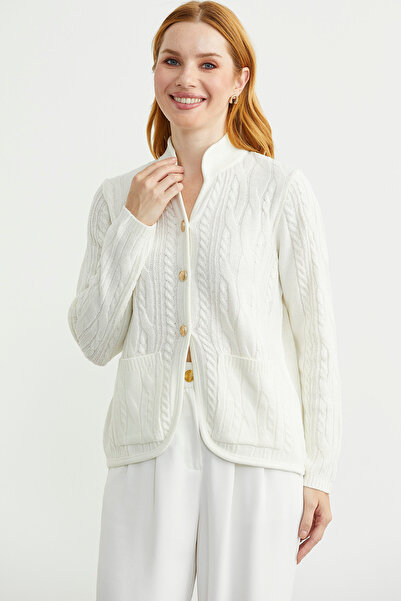 Sementa Hakim Wool Knitwear Jacket with Collar Pockets - Bone