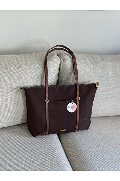BAGLOVİS Голяма дамска чанта в цвят кафе с дръжки и детайлни ремъци EN42 Размер 32