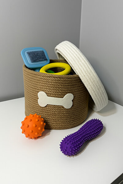 Supplo home Kedi Köpek Organizer Sepet | Kedi Köpek Oyuncak & Aksesuar Saklama Kutusu Hasır Sepet