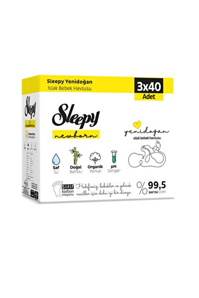 Sleepy منشفة مبللة طبيعية لحديثي الولادة 3x40 قطعة