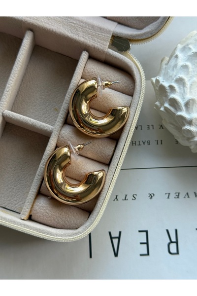 Rossetto Atelier İthal Gold Bombeli Halka Küpe