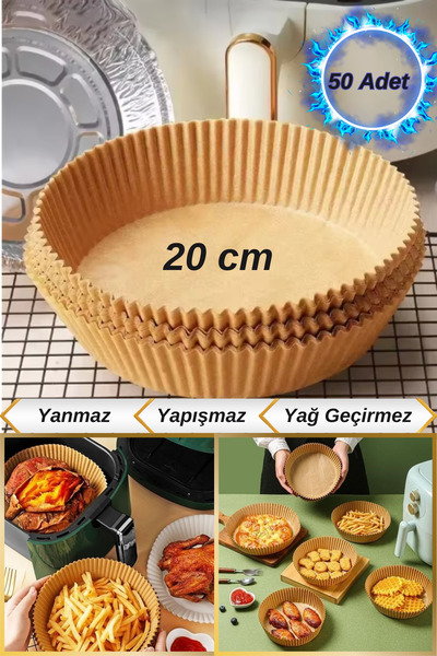 Hane Dostu 50 Adet Yuvarlak Model Yanmaz Yapışmaz Yağ Geçirmez Airfryer Pişir...