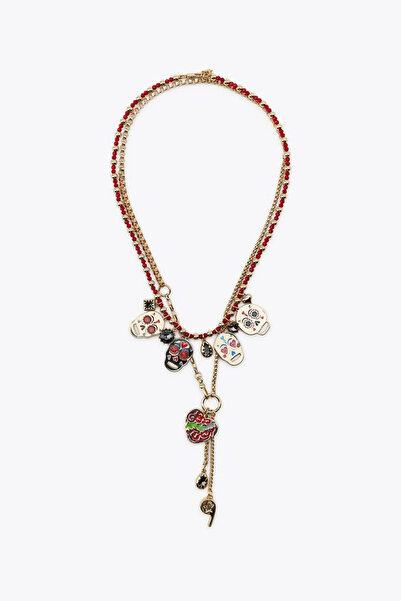 Duera YENİ SEZON Kuru Kafa Çoklu Charmlı Kolye