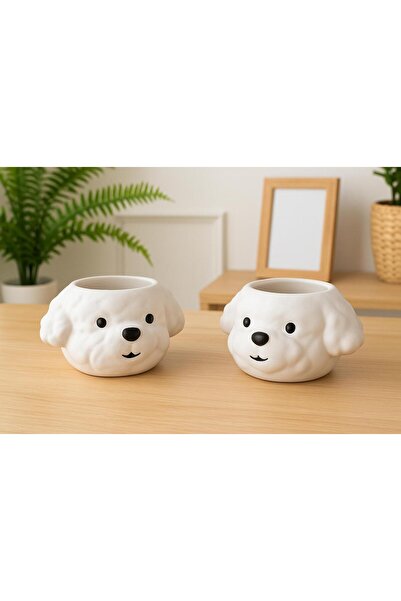 Kotium Ceramics 2 'Lİ KÖPEK Kupa Özel kabartmalı Tamamıyla El Yapımı Özel Seri Özel Tasarım Seramik Kupa