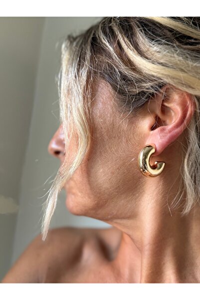 Rossetto Atelier İthal Gold Bombeli Halka Küpe