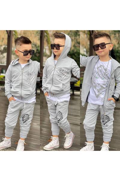 zavera for kids Boy's Lion Printed 3-Piece Tracksuit Set 2 Thread Full Lycra