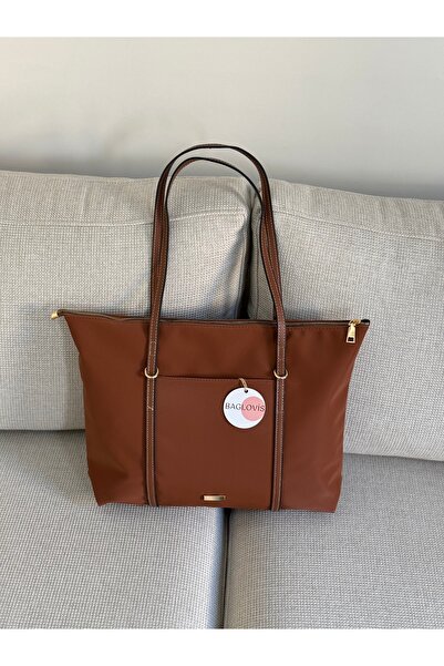 BAGLOVİS Askilari Large Tan Women's Shoulder Bag with Ring Detail En42 Boy32