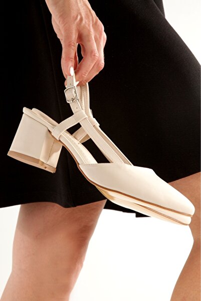 Ayakkabı Podyumum Square Toe Back Open 5 cm Coated Heels