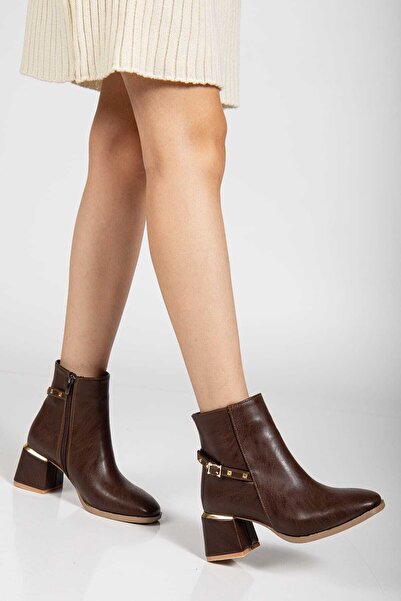 Kartezyen yeni sezon toprak rengi arkadan baletli troklu topuklu bot sade şık...