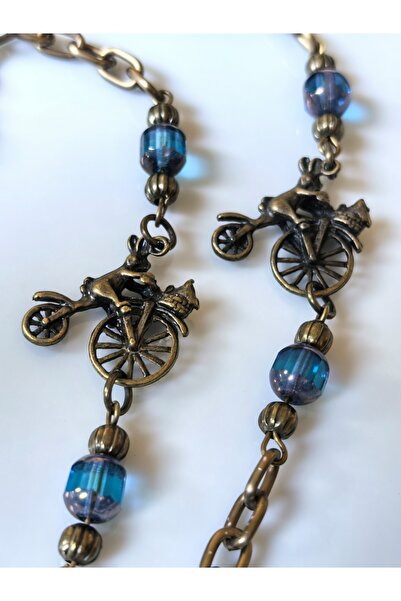 THİNBLACK Glasses Chain Antique Gold Color with Real Crystal Stones Authentic Chain with Bicycle Figure