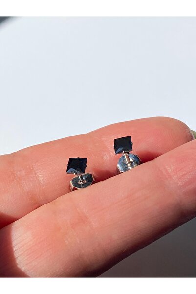 kurukafagift Steel Nail Model Square Black Zircon Stone Double Earrings 5 mm