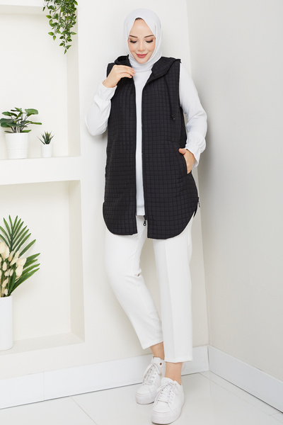 Pamuk Butik Women's Quilted Vest with Side Zipper Pockets
