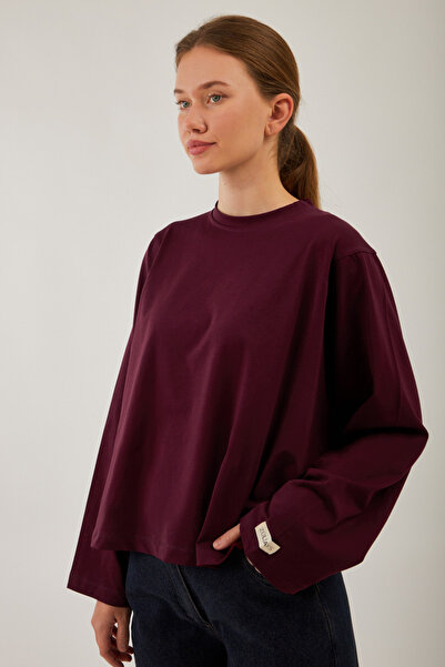 ZÜLAYS Pamuklu Uzun Kollu Tişört Bordo