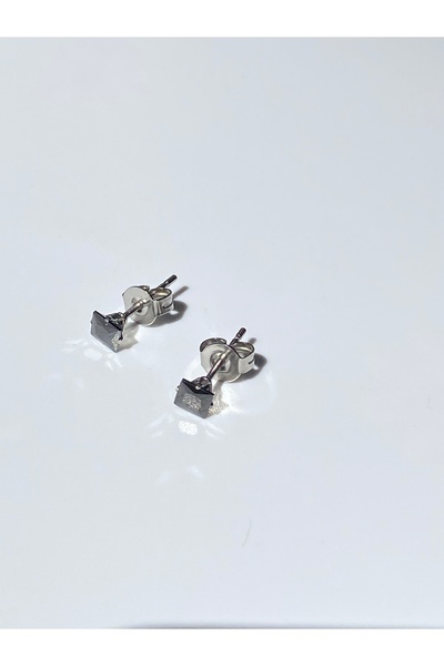 kurukafagift Steel Nail Model Square Black Zircon Stone Double Earrings 5 mm